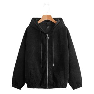 SHEIN | Zip Up Drawstring Hooded Corduroy Jacket